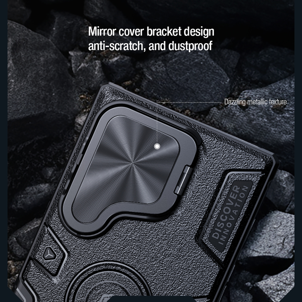 Чехол от Nillkin на Samsung Galaxy S24 Ultra с откидной крышкой для камеры и и поддержкой беспроводной зарядки MagSafe, серия CamShield Armor Prop Magnetic