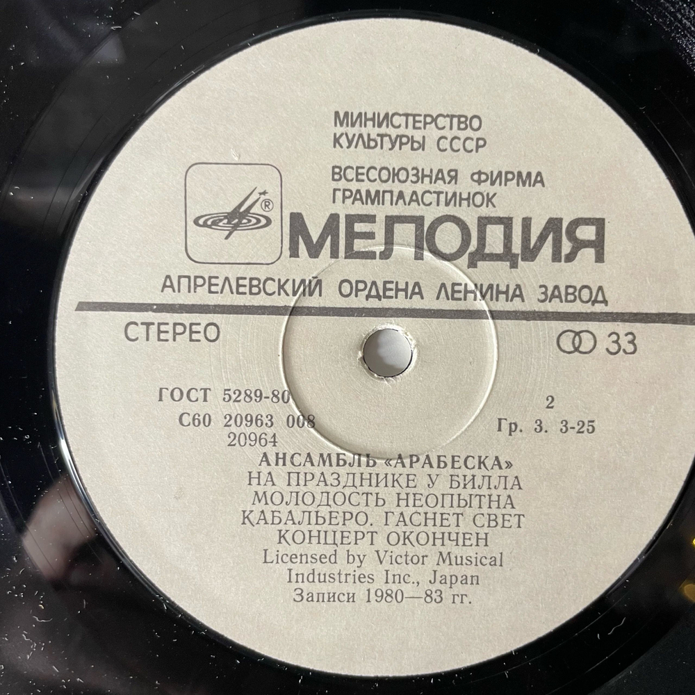 Винтажная виниловая пластинка LP Arabesque Ансамбль Арабеска (СССР 1984)