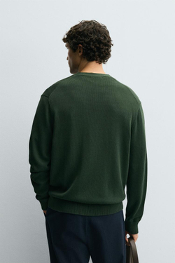 ZARA ХЛОПКОВЫЙ КАРДИГАН КЛАССИЧЕСКОГО КРОЯ, ЗЕЛЕНЫЙ