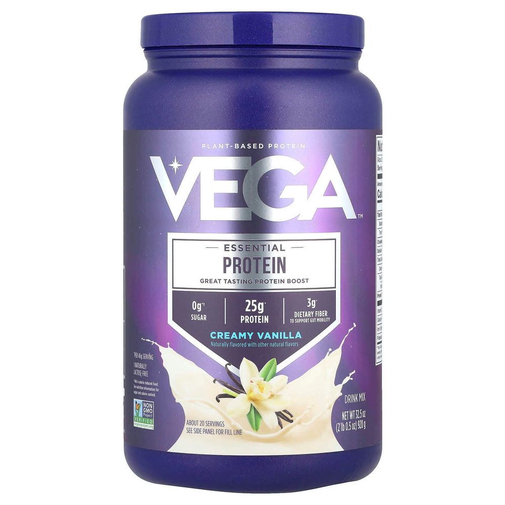 Vega, Незаменимый растительный протеин, кремовая ваниль, 920 г (2 фунта 0,5 унции)