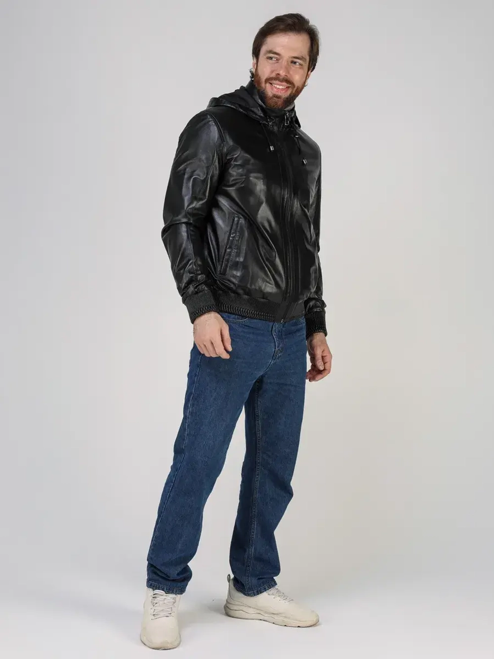 Куртка кожаная натуральная с капюшоном