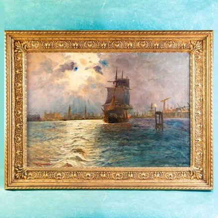 Винтаж: Антикварная Картина «Hamburger Hafen»/«Гавань Гамбурга»