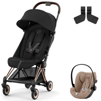 Коляска Cybex Coya Rosegold Frame Cloud G i-Size Almond Beige Plus Sepia Black с дождевиком и бампером