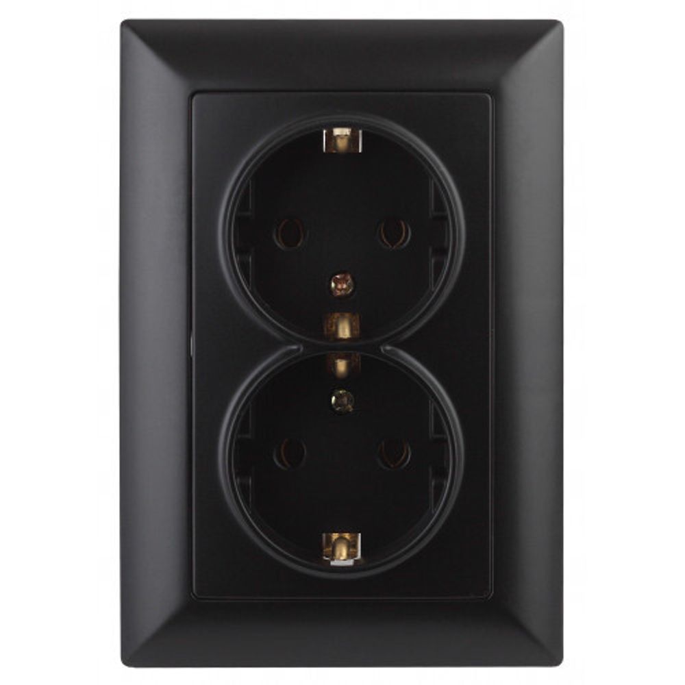 Розетка Intro Solo 4-205-05 с заземлением двойная 2X2P+E Schuko, 16А-250В, IP20, СУ, антрацит