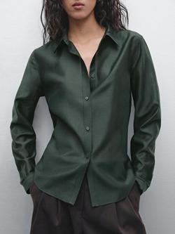 Massimo Dutti Рубашка из струящейся полупрозрачной ткани, темно-зеленый