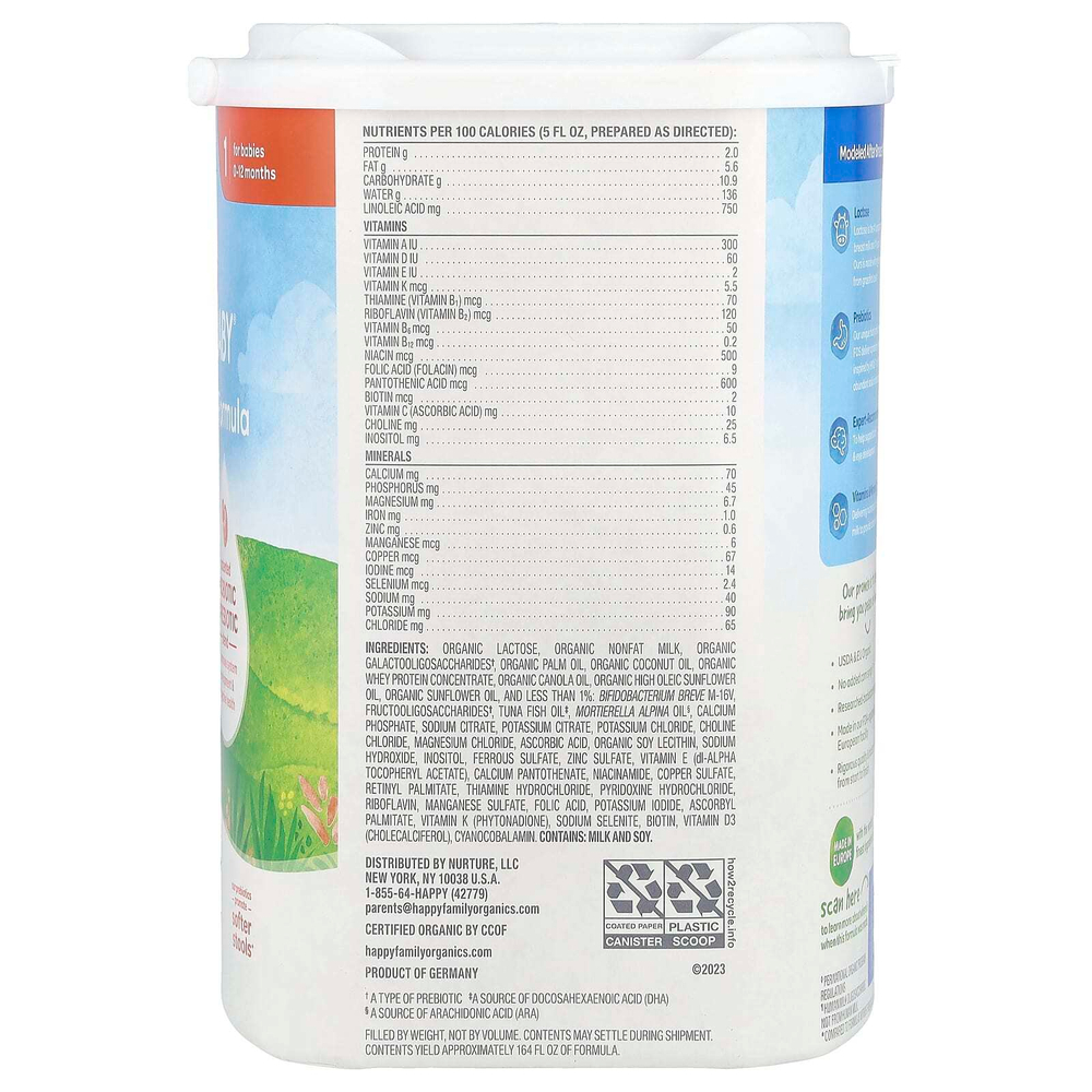 Happy Family Organics, Органическая смесь для младенцев, порошок на молочной основе с железом, 0–12 месяцев, 650 г (22,9 унции)