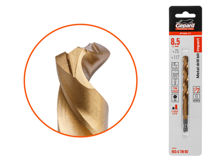 Сверло по металлу шестигр. 8.5х75х117 мм HSS-G TIN GEPARD