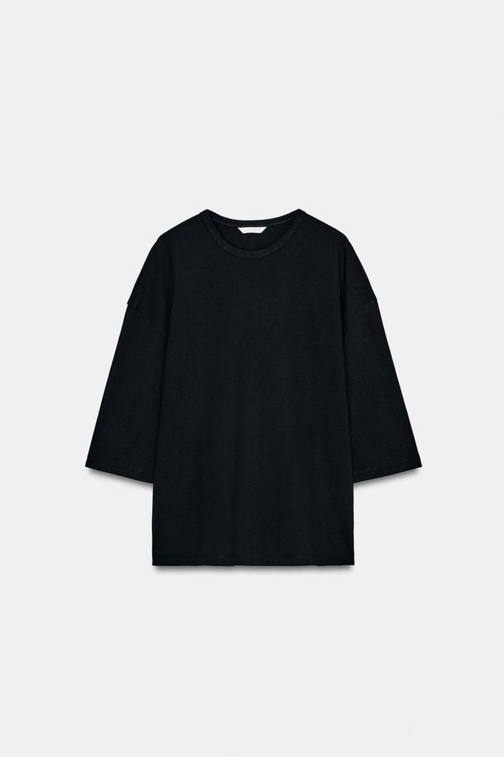 ZARA ФУТБОЛКА В СТИЛЕ РУСТИК С РУКАВАМИ ТРИ ЧЕТВЕРТИ, УГОЛЬНЫЙ