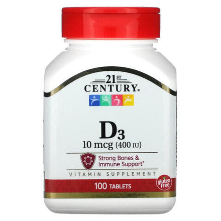 Витамин D 21st Century, витамин D3, 10 мкг (400 МЕ), 100 таблеток