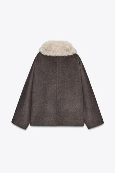 ZARA КУРТКА ИЗ ШЕРСТИ С МЕХОВЫМ ВОРОТНИКОМ — ZW COLLECTION, ЭКРЮ/БЕЖЕВЫЙ