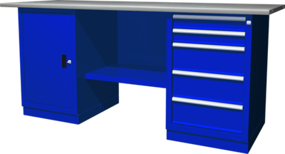 OWB2-15 Верстак с двумя тумбами, тумба с 1 одной дверцей и тумба с 5 ящиками, 1900х686х820 мм