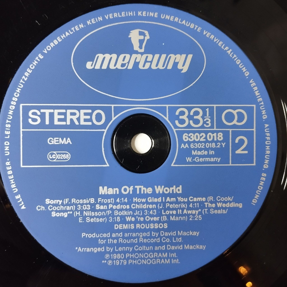 Винтажная виниловая пластинка LP Demis Roussos Man Of The World (Germany 1980) The Wedding Song