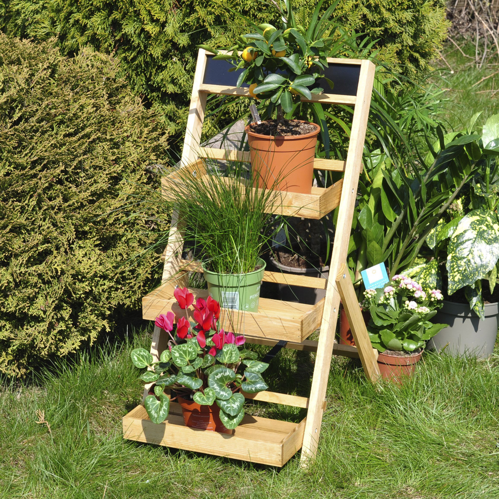 Подставка для цветов и декора напольная 3 полки из массива сосны Флорэль, деревянная этажерка для цветов на подоконник в стиле рустик, бежевая