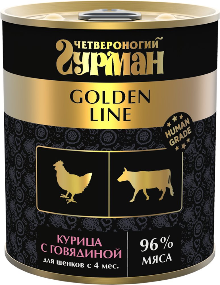 Корм консервированный для щенков Четвероногий гурман &quot;Golden line Курица с говядиной&quot;, 340 г