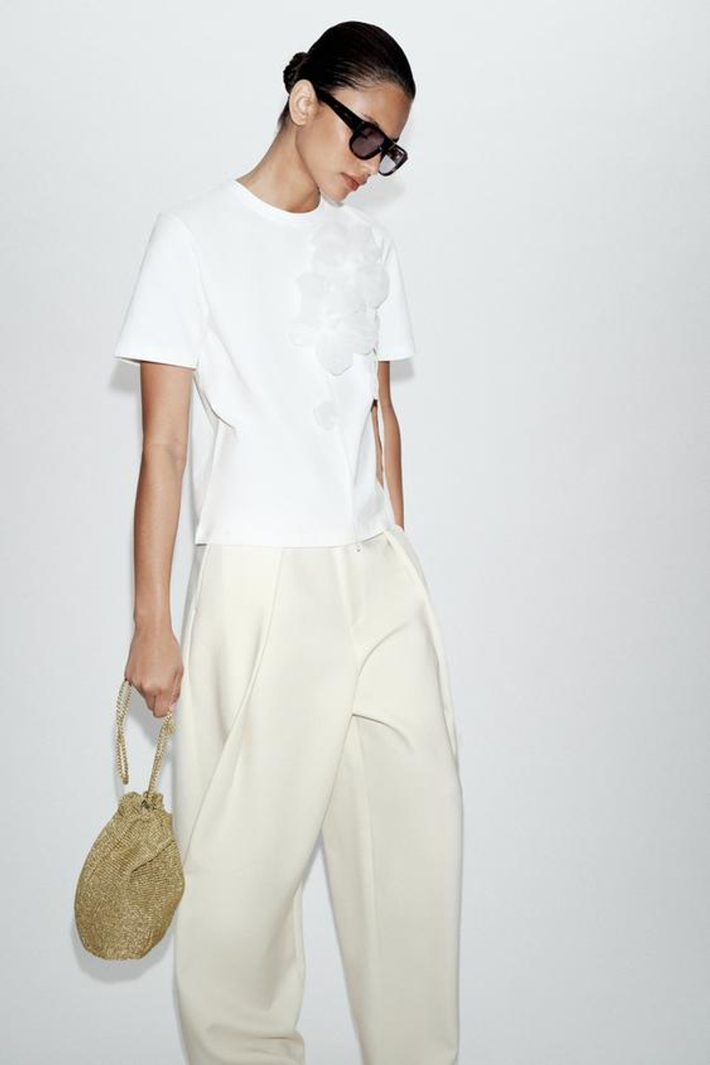 ZARA СУМКА-МЕШОК ИЗ МЕТАЛЛИЗИРОВАННОЙ ТКАНИ, ЗОЛОТИСТЫЙ