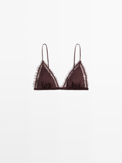 Massimo Dutti Бралетт с треугольными чашками из шелка и кружевом, коричневый