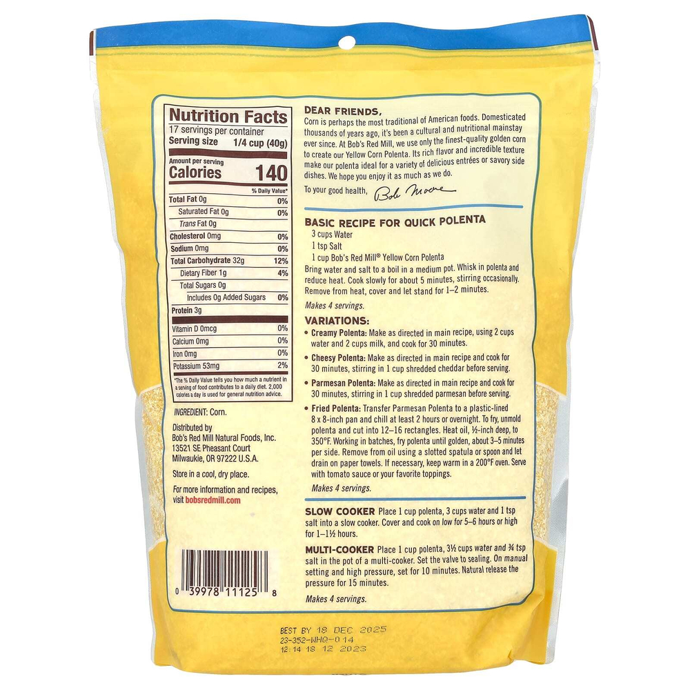 Bob's Red Mill, полента из желтой кукурузы, 680 г (24 унции)