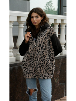 Шуба женская чебурашка тедди с капюшоном короткая, SilverFox (арт. 2204-021-7,4)