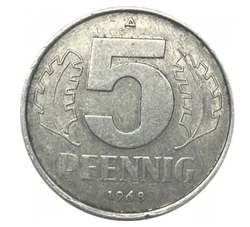 Монета 5 пфенигов (ГДР) 1968 г