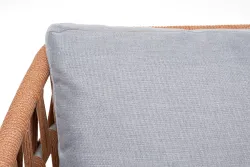 "Диего" диван 2-местный плетеный из роупа, каркас алюминий светло-серый (RAL7035) муар, роуп оранжевый меланж круглый, ткань светло-серая