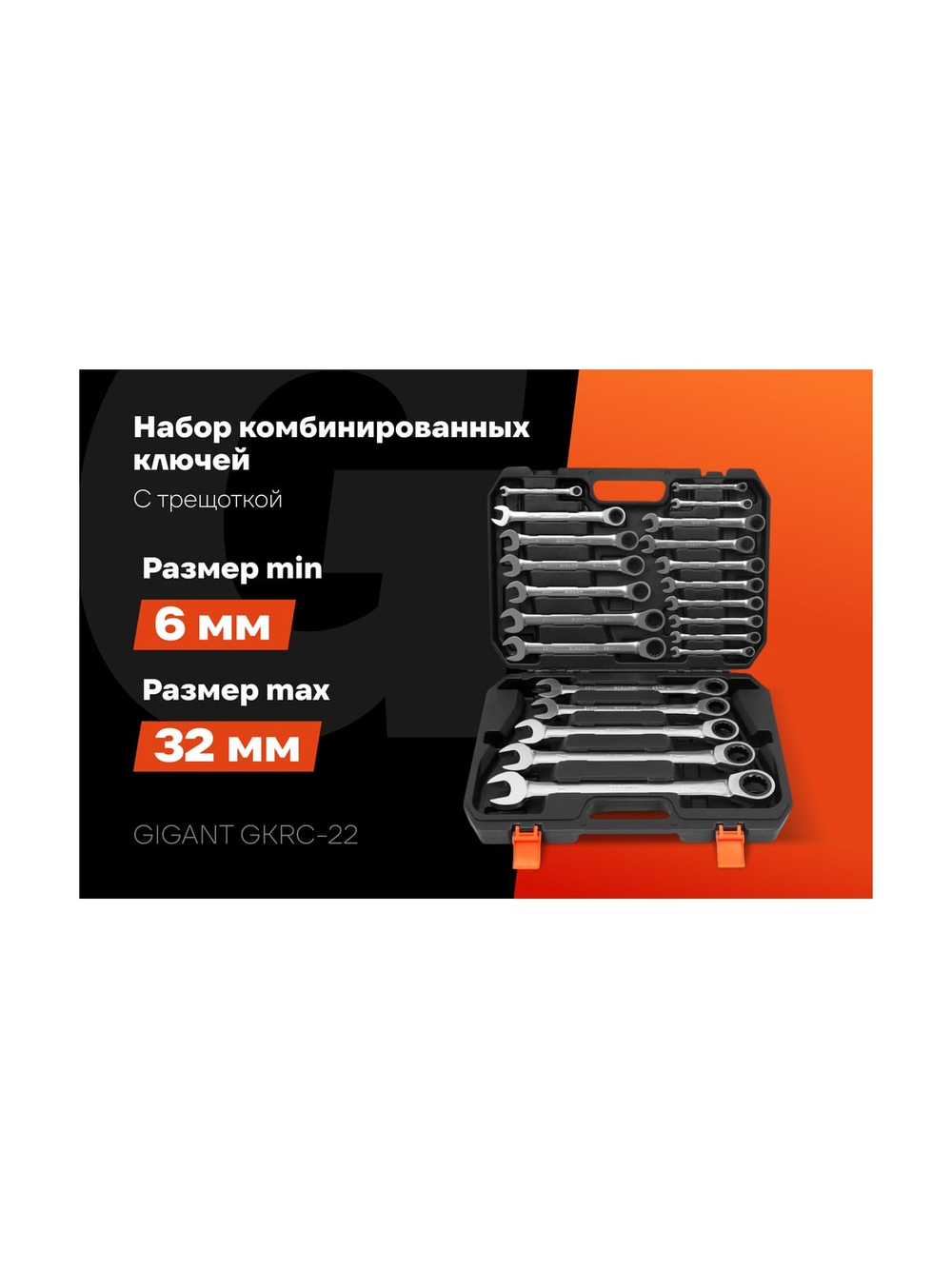 Набор комбинированных трещоточных ключей Gigant в пластиковом кейсе 22 шт GKRC-22