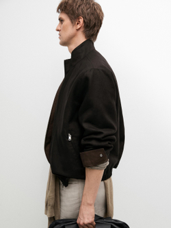 Massimo Dutti Двусторонняя льняная куртка, черный