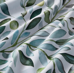 Постельное белье ЕВРО (двуспалка) Египедский Хлопок Листья на белом