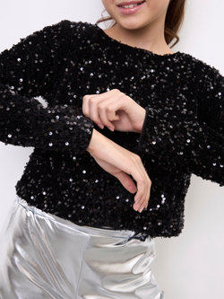 Костюм брючный праздничный с пайетками для девочки чёрный