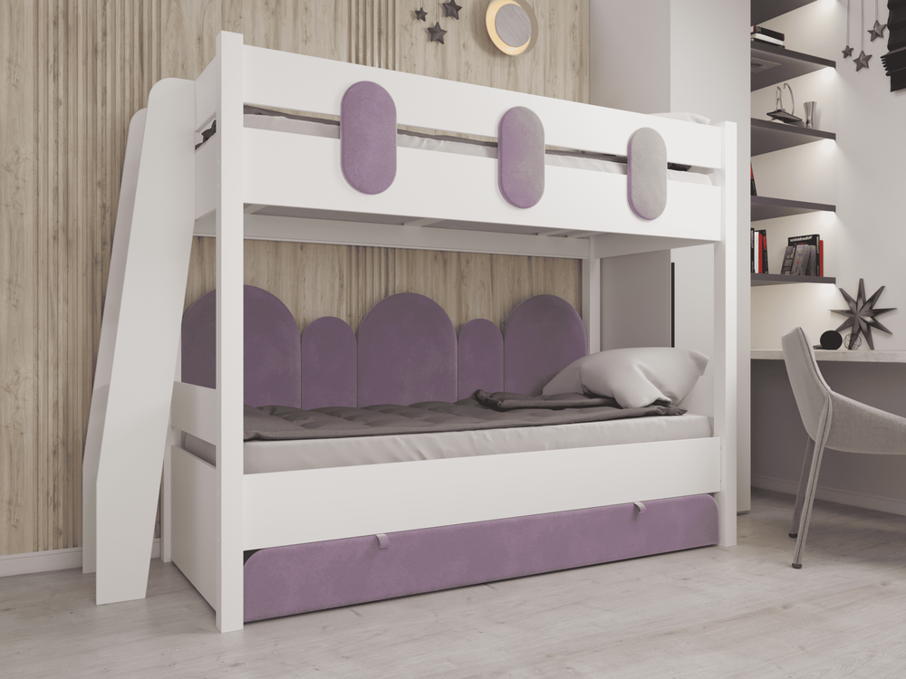 Кровать двухъярусная Астрит, белый/ велюр пудра