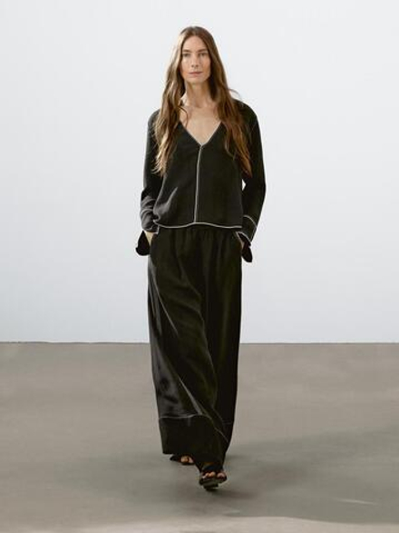 Massimo Dutti Рубашка свободного кроя с контрастной строчкой, черный