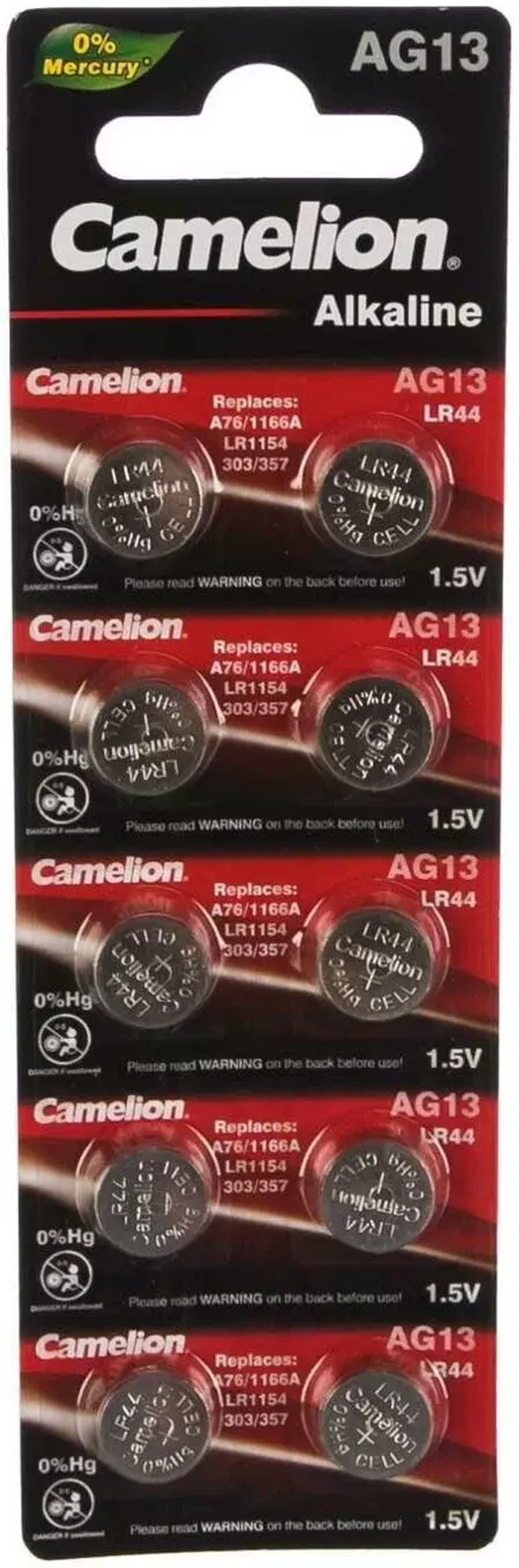 Батарейка часовая  R357 (AG13 LR1154 LR44) Camelion Mercury Free