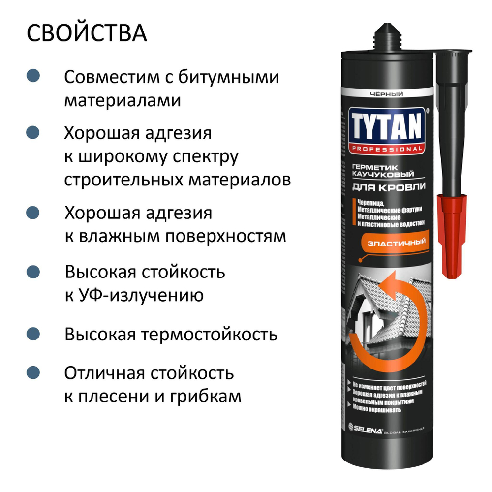 Герметик TYTAN Professional каучуковый для кровли, черный,  310 ml, комплект 3 шт