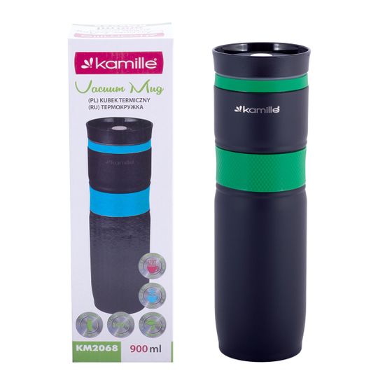 Термокружка 900 мл. из нержавеющей стали Kamille KM-2068 с TPR-вставкой