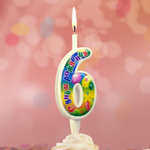 Свеча Цифра, 6 С Днем Рождения, 12 см