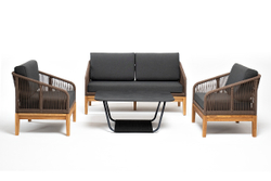 "Канны" лаунж-зона 4-местная из роупа со столиком "Канны" (серый гранит), основание дуб, роуп коричневый