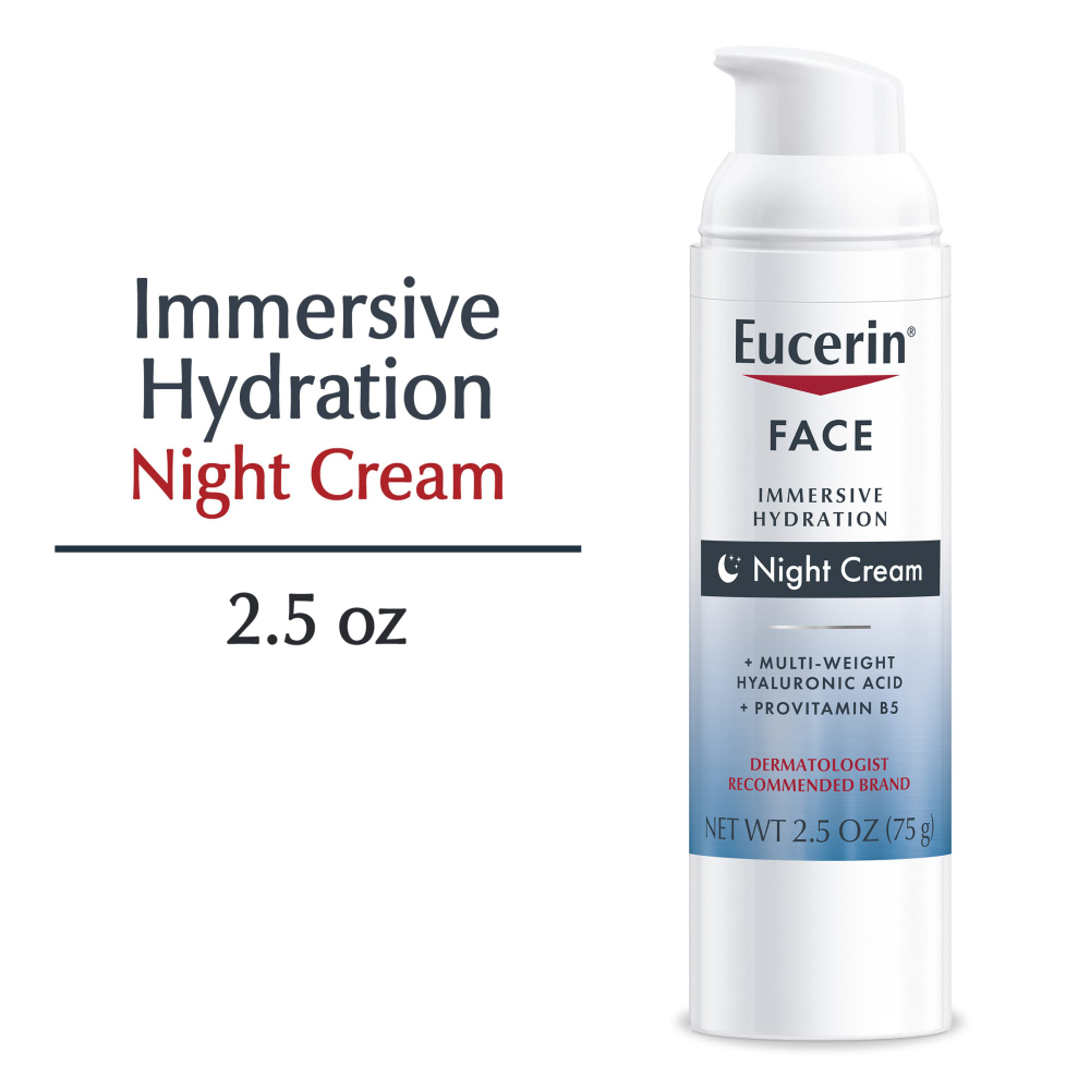 Eucerin, Face, иммерсивный увлажняющий ночной крем, без отдушек, 71 г (2,5 унции)