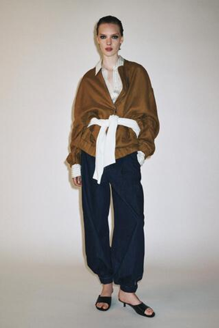 ZARA ЛЬНЯНАЯ КУРТКА ОВЕРСАЙЗ ZW COLLECTION, ГОРЧИЧНЫЙ