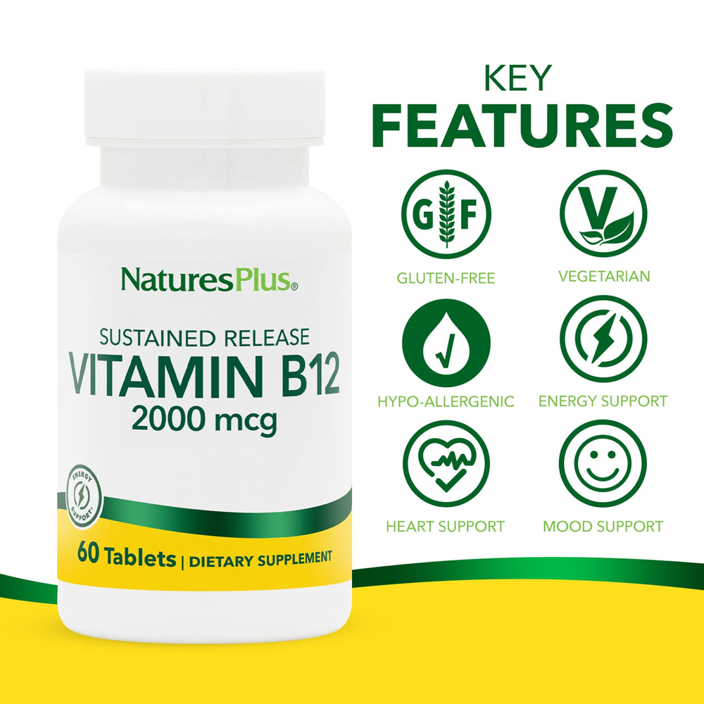 NaturesPlus, витамин B12, длительное высвобождение, 60 таблеток