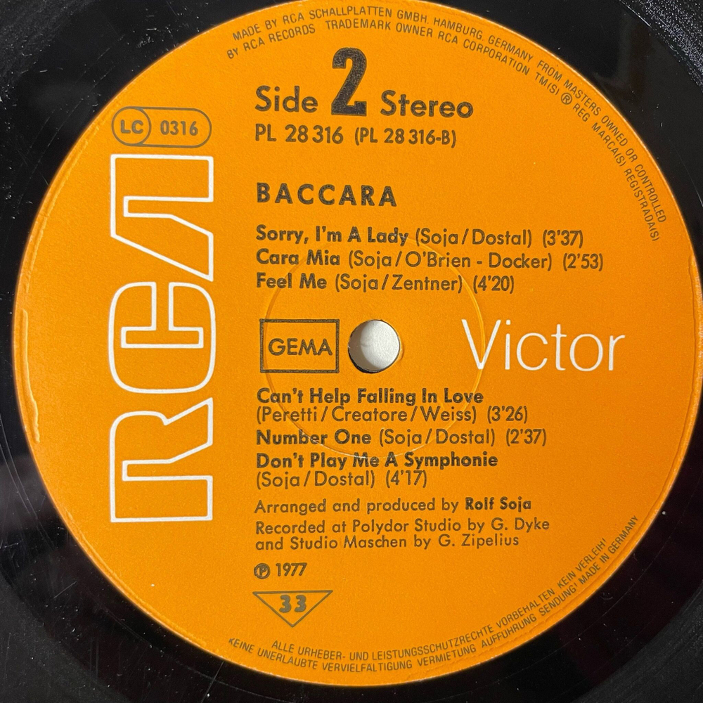 Винтажная виниловая пластинка LP Baccara (Germany 1977) Yes Sir, I Can Boogie
