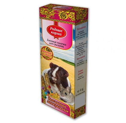 РОДНЫЕ КОРМА Зерновая палочка для грызунов с витаминами и минералами (2 шт), 50 г