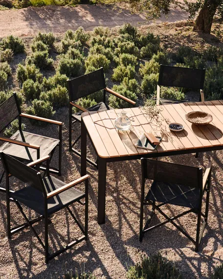 Bona Уличный стол из алюминия в черной отделке и тикового дерева 200 x 100 см