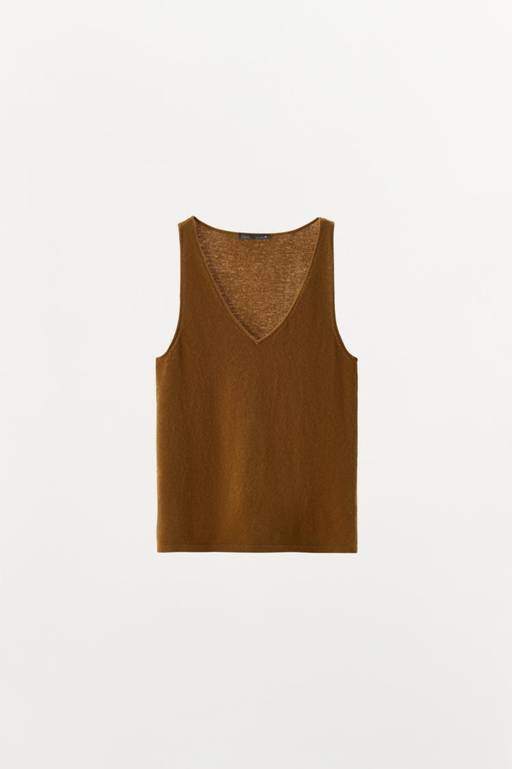 ZARA ТОП ИЗ 100% ШЕРСТИ НА БРЕТЕЛЯХ, МЯГКИЙ КАШТАНОВЫЙ