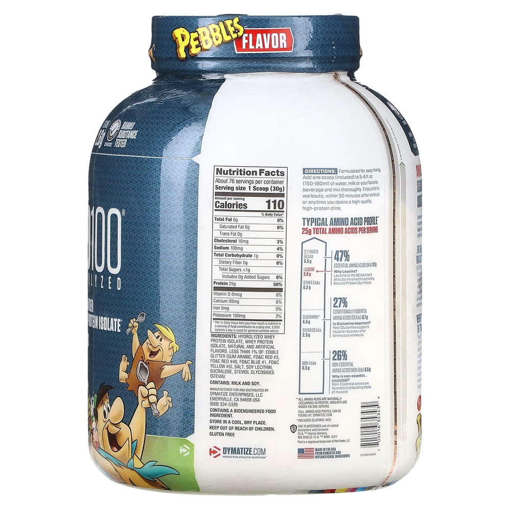 Dymatize, ISO100®, гидролизованный, 100% изолят сывороточного протеина, фруктовые шарики, 2,3 кг (5 фунтов)