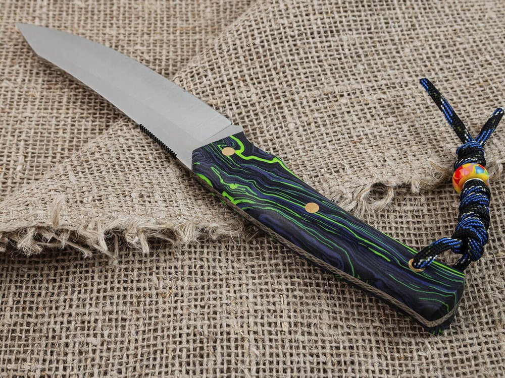 Нож для бушкрафта "Велес", сталь VG-10/Elmax, рукоять микарта (фиолетово-зелёная)