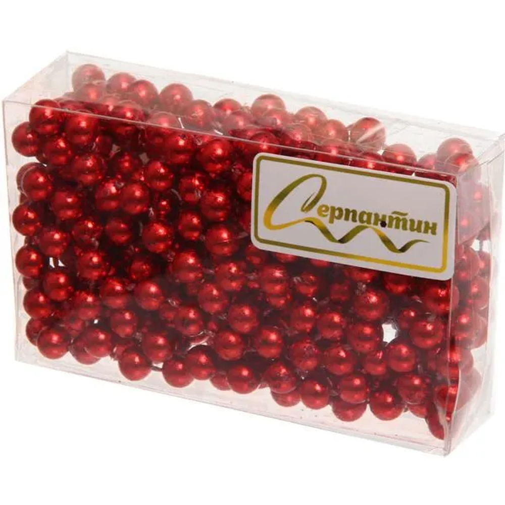 Бусы на елку 2,7м &quot;Шарик&quot; d-6мм, красный (pvc коробка) (Серпантин)