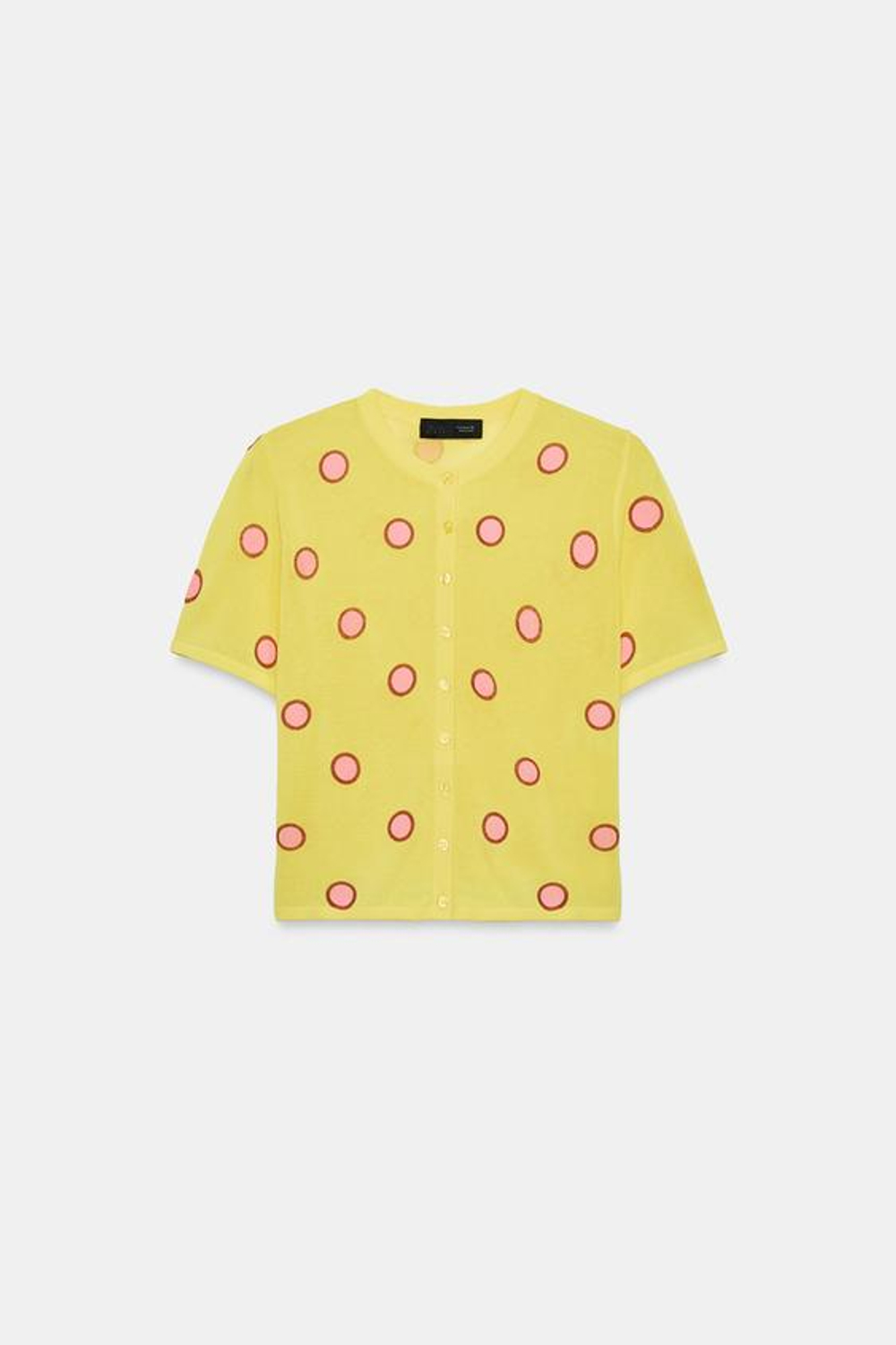 ZARA ЖАККАРДОВЫЙ КАРДИГАН С КОРОТКИМИ РУКАВАМИ, ЖЕЛТЫЙ