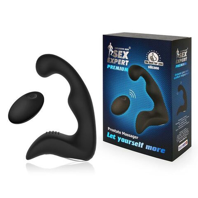 Черный силиконовый массажер простаты с пультом ДУ (Цвет: черный)