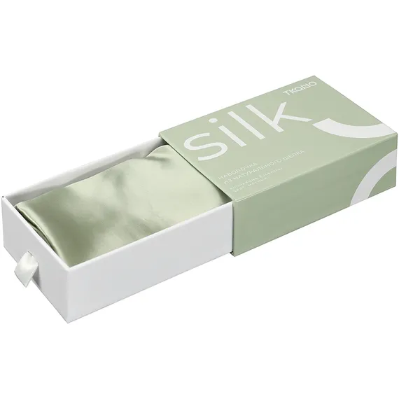 Наволочка из натурального шелка мятного цвета из коллекции essential