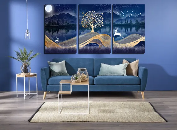 Модульная картина "Олени на золоте"