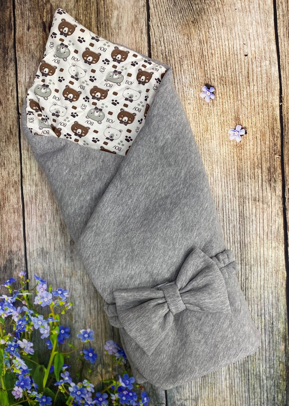 Комплект на выписку 5 предметов велюр "Сара" (Комбинезон, одеяло, бантик, шапочка, слип) (Цвет: Серый)